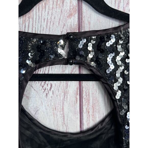 Ala Carte Vintage Cocktail Flapper Style Dress Black Sequins Asymmetrical 7/8 - Picture 5 of 8